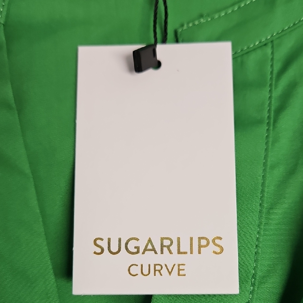 Sugarlips Curve Velma Balloon Sleeve Ruffle Shift Dress: Green: Size- 2X - Picture 10 of 14